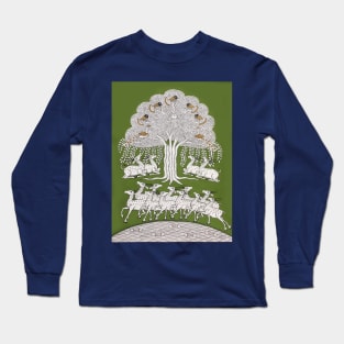 Tree of life ( Green and Gold) indian folk art print in phad style Long Sleeve T-Shirt